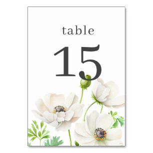 White Anemon Flower Table Number Kaart