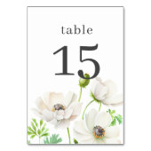 White Anemon Flower Table Number Kaart (Achterkant)