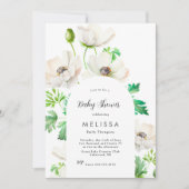 White Anemone Baby shower Invitation Kaart (Voorkant)