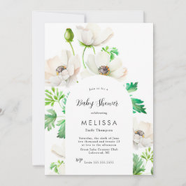 White Anemone Baby shower Invitation Kaart