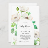 White Anemone Baby shower Invitation Kaart (Voorkant / Achterkant)