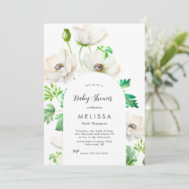 White Anemone Baby shower Invitation Kaart