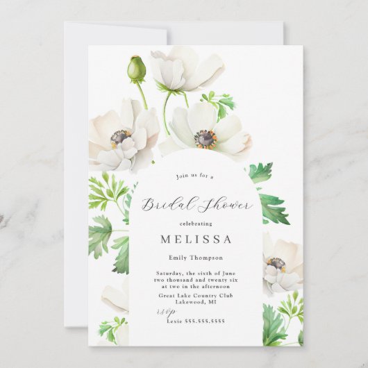 White Anemone Bridal Shower Invitation Kaart (Voorkant)