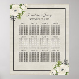 White Anemone Floral Wedding Seating Chart Poster