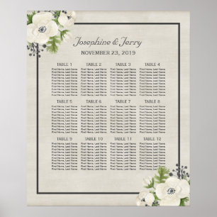 White Anemone Floral Wedding Seating Chart Poster