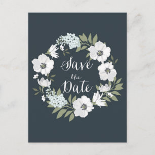 White Anemone Floral Wreator Save the Date Briefka Aankondigingskaart