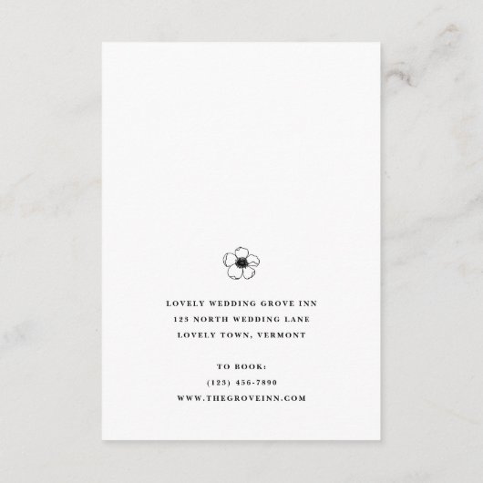 White Anemone Flower Hotel Informatie Trouwen Informatiekaartje (Achterkant)
