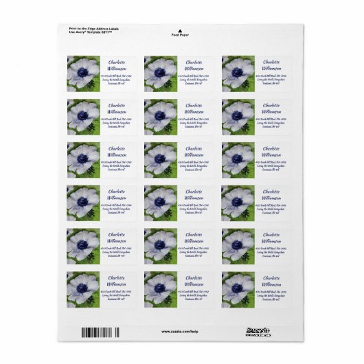 White Anemone Flower in Waterverf Address Etiket (Full Sheet)