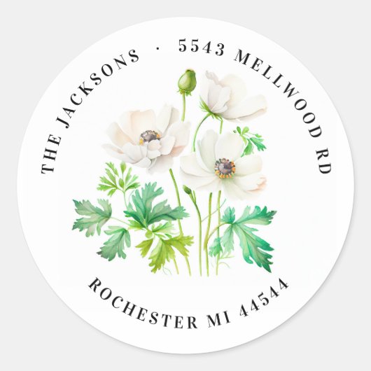 White Anemone flower Return Address Classic Round Ronde Sticker (Voorkant)
