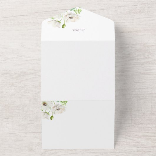 White Anemone Flower Wedding Invitation All In One Uitnodiging (Buitenkant)
