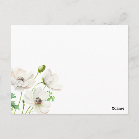 White Anemone Flower Wedding Invitation Briefkaart (Achterkant)