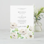 White Anemone Flower Wedding Invitation Kaart (Staand voorkant)