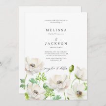 White Anemone Flower Wedding Invitation