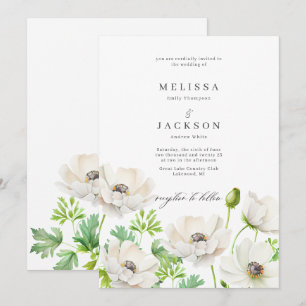 White Anemone Flower Wedding Invitation Kaart