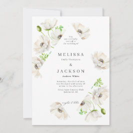 White Anemone Flower Wedding Invitation Kaart