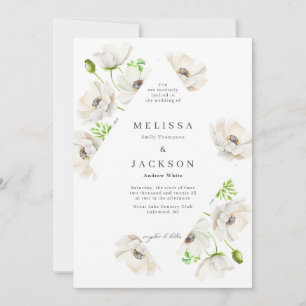 White Anemone Flower Wedding Invitation Kaart