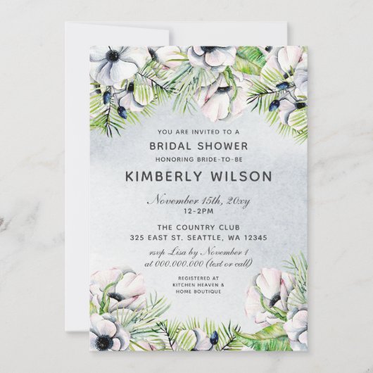 White Anemone Spring Bridal Shower Invitations Kaart (Voorkant)