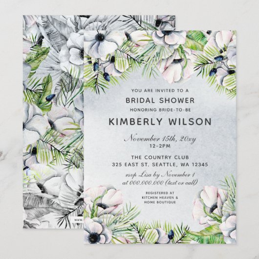 White Anemone Spring Bridal Shower Invitations Kaart (Voorkant / Achterkant)