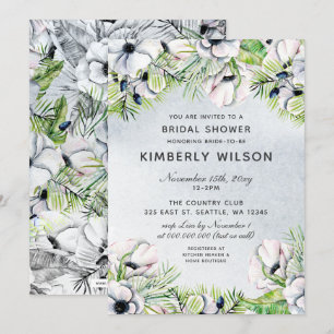 White Anemone Spring Bridal Shower Invitations Kaart