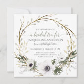 White Anemone Twig Fern Eucalyptus Bridal Tea Kaart (Voorkant)