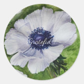White Anemone Waterverf Floral Ronde Sticker (Voorkant)