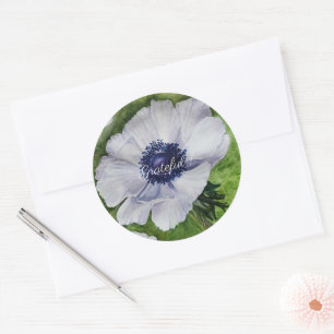 White Anemone Waterverf Floral Ronde Sticker