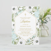 White Anemones Blue Floral Baby Baptisme Kaart (Staand voorkant)