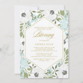 White Anemones Blue Floral Baby Blessing Kaart (Voorkant)