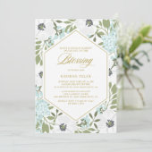 White Anemones Blue Floral Baby Blessing Kaart (Staand voorkant)