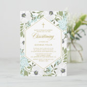 White Anemones Blue Floral Boy Christening Kaart (Staand voorkant)