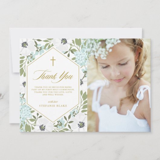 White Anemones Blue Floral First Community Foto Bedankkaart (Voorkant)