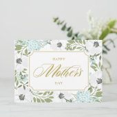 White Anemones Blue Floral Happy Moederdag Kaart (Staand voorkant)