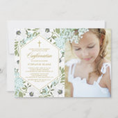 White Anemones Blue Floral Photo Bevestiging Kaart (Voorkant)