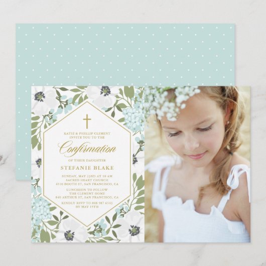 White Anemones Blue Floral Photo Bevestiging Kaart (Voorkant / Achterkant)