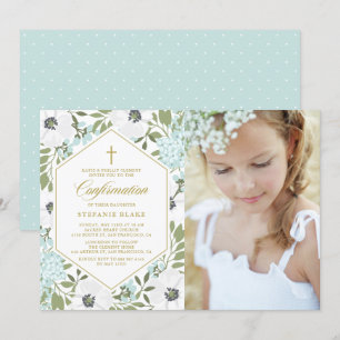 White Anemones Blue Floral Photo Bevestiging Kaart