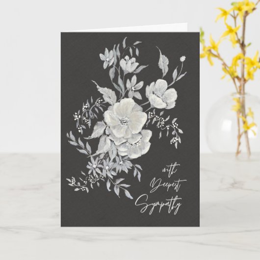 White Anemones Elegant Black & Ivory Floral  Kaart (Gele Bloem)