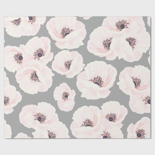 White Anemones Floral Wrapping Paper Cadeaupapier (Vlak)