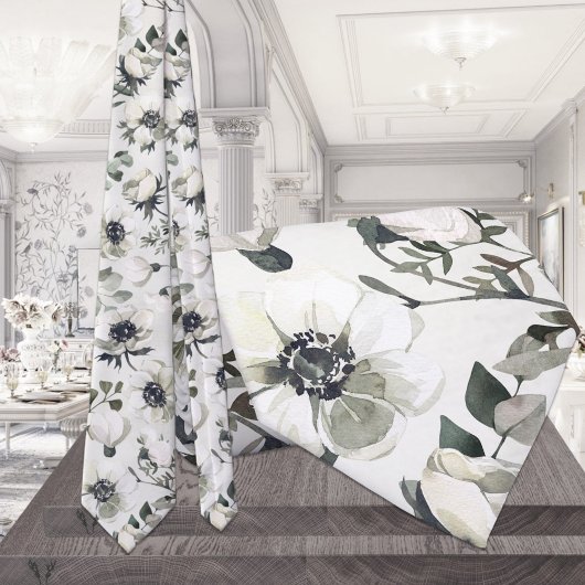 White Anemones Green Eucalyptus Wedding Stropdas