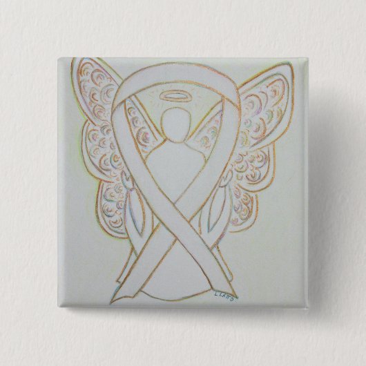 White Angel Awareness Ribbon Custom Art Pins Vierkante Button 5,1 Cm (Voorkant)