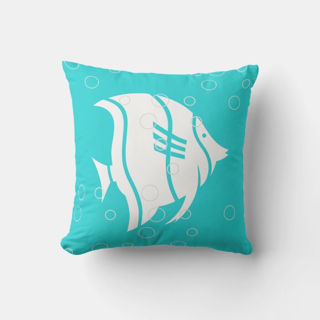White Angel vis op blauwgroen blauw PILLOW Buitenkussen (Voorkant)