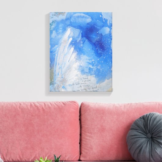 White Angel Wings in Blue Night Sky waterverf Canvas Afdruk (Insitu (Woonkamer))