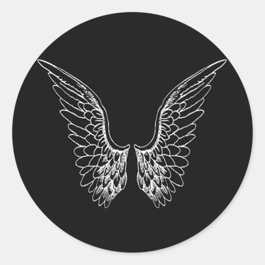 White Angel Wings op zwarte achtergrond Ronde Sticker (Voorkant)