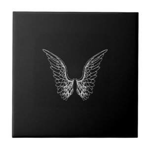 White Angel Wings op zwarte achtergrond Tegeltje
