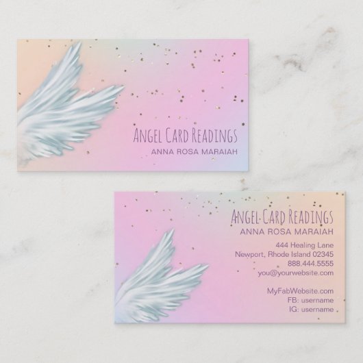 *~* White Angel Wings Starry Pastel Rainbow Visitekaartje (Voorkant / Achterkant)