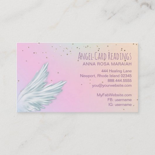 *~* White Angel Wings Starry Pastel Rainbow Visitekaartje (Achterkant)