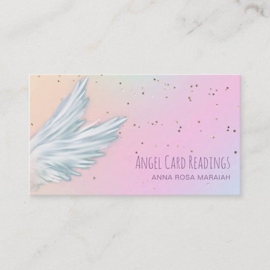 *~* White Angel Wings Starry Pastel Rainbow Visitekaartje (Voorkant)
