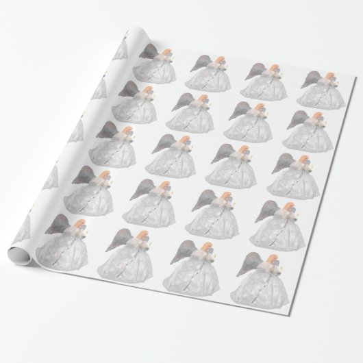 white angel wrapping paper cadeaupapier (Uitgerold)