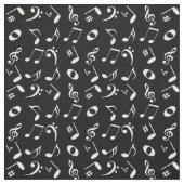 White Angled Muzieknoten Pattern on Black Stof (Swatch)