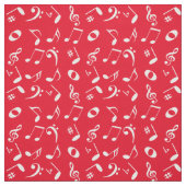 White Angled Muzieknoten Pattern on Red Stof (Swatch)
