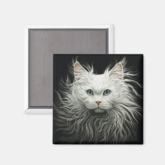 White Angora Cat Magneet (Voorkant / Achterkant)